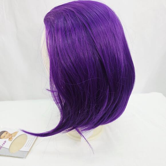 Dark Purple Short Bob Cut With Widows Peak Wig Cosplay Halloween Costume  New - Picture 7 of 12